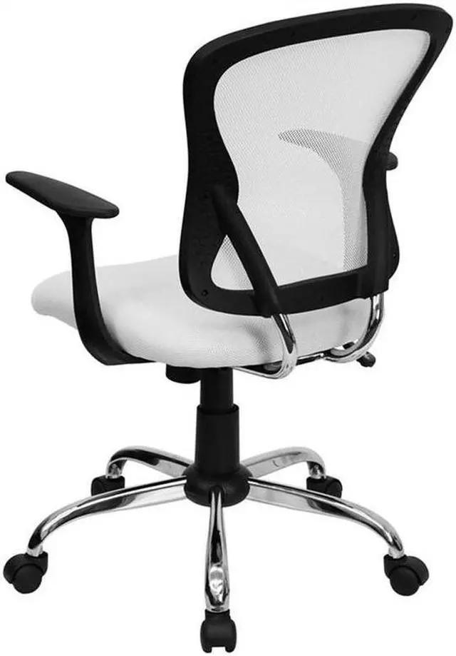 Alt view image 3 of 20 - Mid-Back White Mesh Swivel Task Chair with Chrome Base and Arms