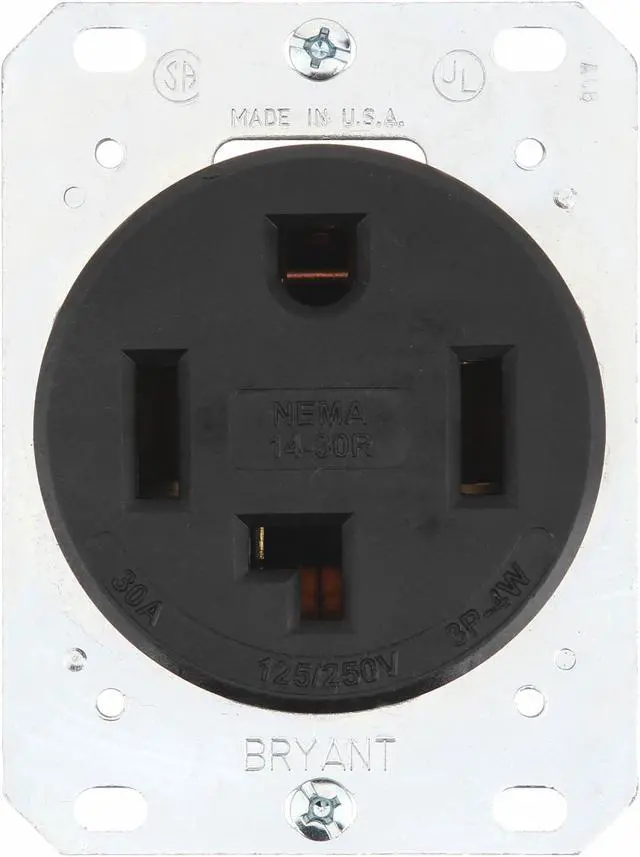 Main image of BRYANT 9430FR Straight Blade Receptacle, 14-30R, 30 A, 125/250V AC, 3 Pole, 4