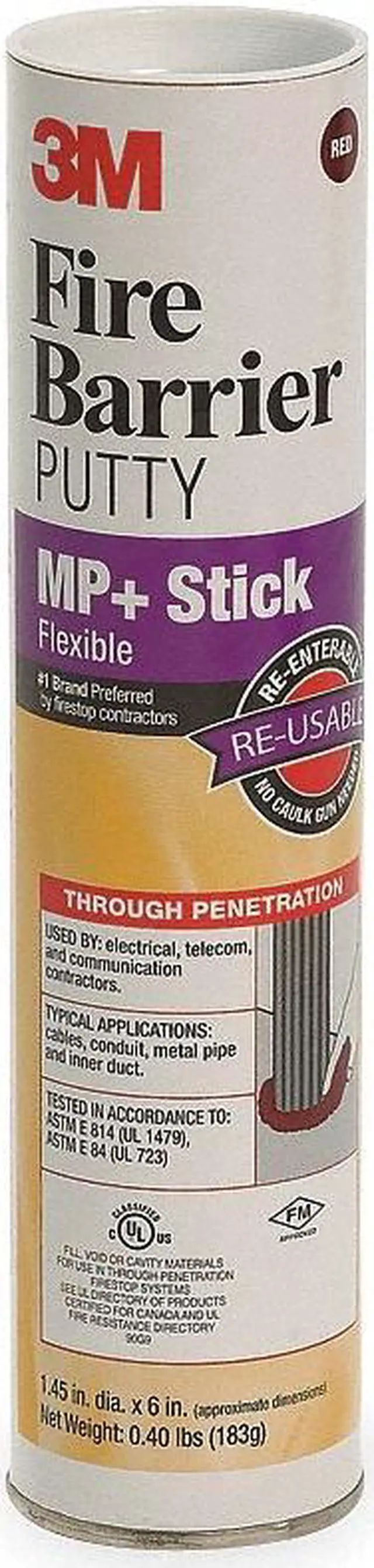 Alt view image 2 of 6 - 3M MP+STICK 1.5" x 6" Moldable Fire Barrier Putty Stick