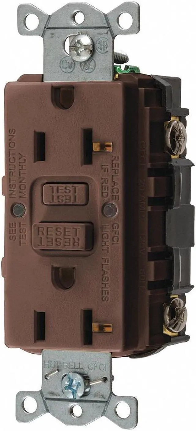 Main image of HUBBELL WIRING DEVICE-KELLEMS GFR20 GFCI Receptacle, 20A, 125VAC, 5-20R, Brown