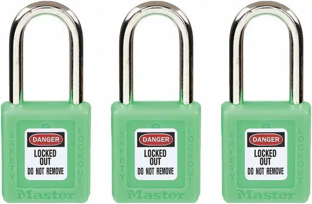Alt view image 2 of 3 - MASTER LOCK 410KAS3GRN Lockout Padlock, Keyed Alike, Thermoplastic, Green, 1