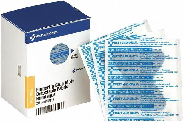 Alt view image 3 of 7 - First Aid Only SmartCompliance Blue Metal Detectable Bandages Fingertip 1 3/4x2 20 Bx 24/Ct FAE3040