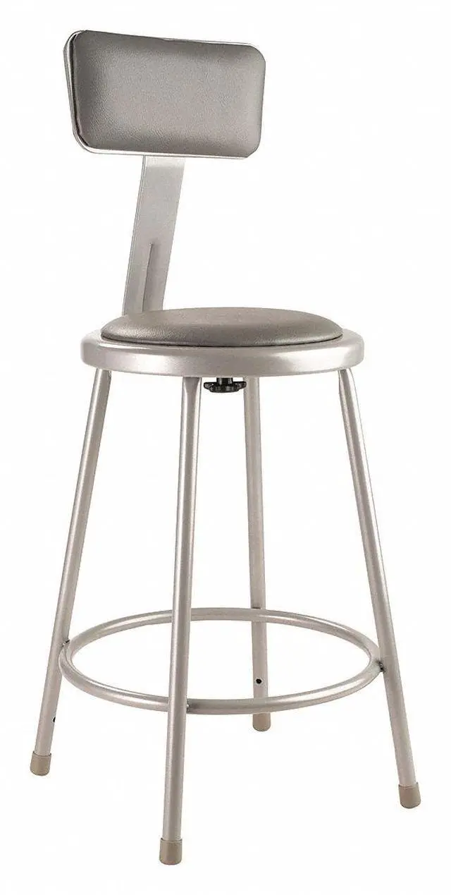 Alt view image 2 of 3 - NPS 6424B 6400 Series Heavy Duty Vinyl Padded Steel Stool With Backrest - Supports Up to 500 lb - 24" Seat Height - Gray Seat, Gray Base