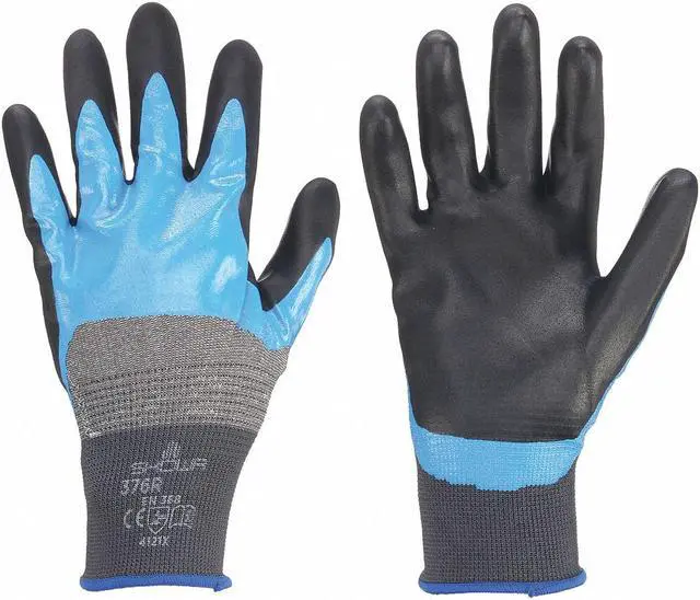 Alt view image 2 of 3 - Coated Gloves, L, Black/Blue On Gray, PR