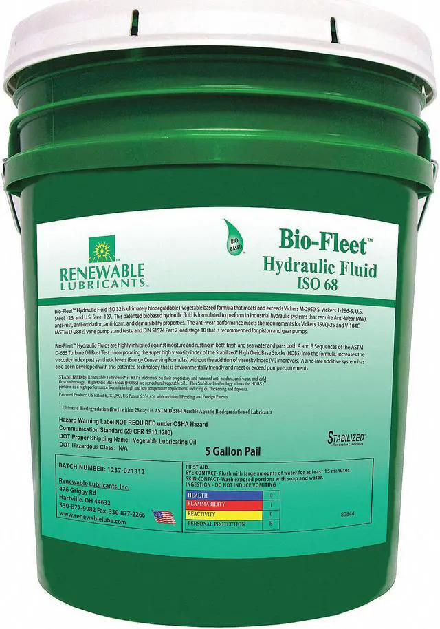 Main image of Renewable Lubricants Biodegradable Hydraulic Oil,5 Gal,ISO 68  80844