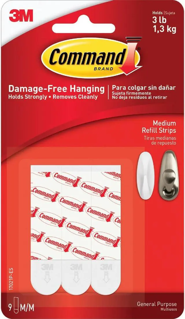Alt view image 2 of 15 - Command Medium Refill Mounting Adhesive Strip (9 Count) 17021P-ES-9PK - OEM