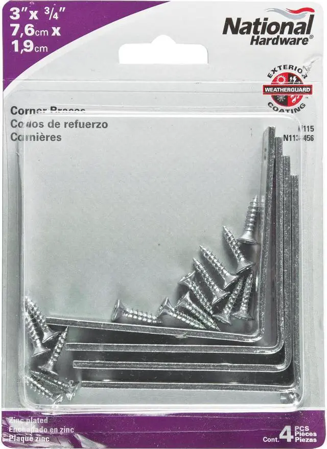 Alt view image 3 of 3 - National Catalog V115 3 In. x 3/4 In. Zinc Steel Corner Brace (4-Count) N113456