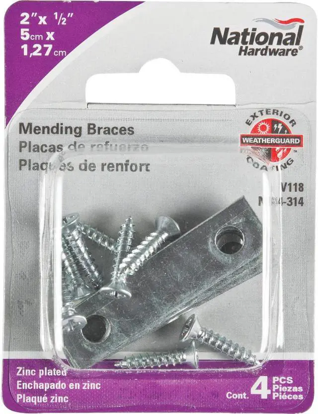 Alt view image 3 of 3 - National Catalog 118 2 In. x 1/2 In. Zinc Steel Mending Brace (4-Count) N114314