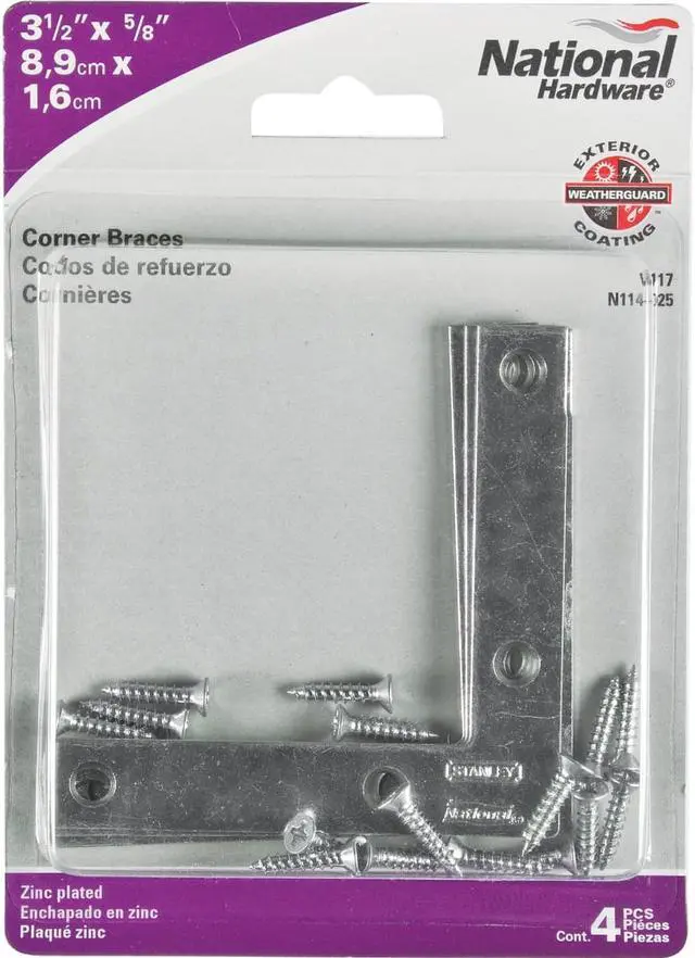Alt view image 5 of 5 - National Catalog 117 3-1/2 In. x 5/8 In. Zinc Flat Corner Iron (4-Count) N114025
