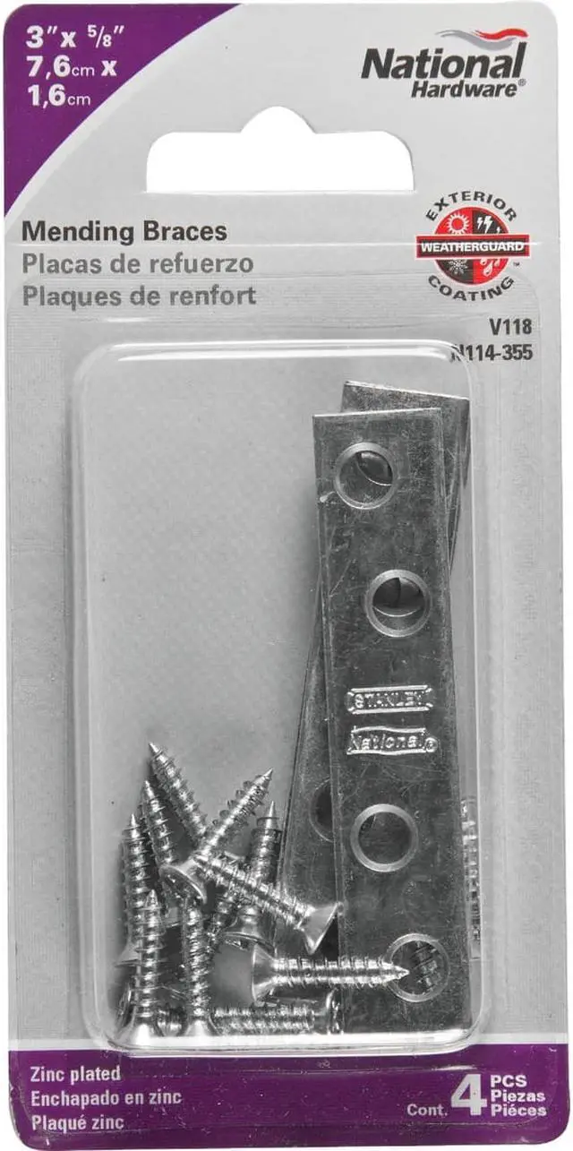 Alt view image 6 of 6 - National Catalog 118 3 In. x 5/8 In. Zinc Steel Mending Brace (4-Count) N114355