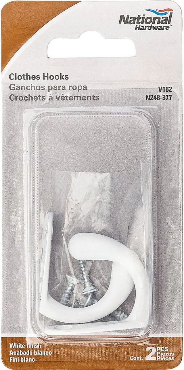Alt view image 3 of 3 - National White Single Cloth Wardrobe Hook, 2 per Card N248377