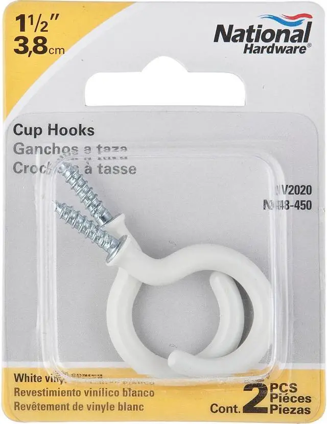 Alt view image 5 of 6 - National 1-1/2 In. White Vinyl Cup Hook (2 Count) N248450