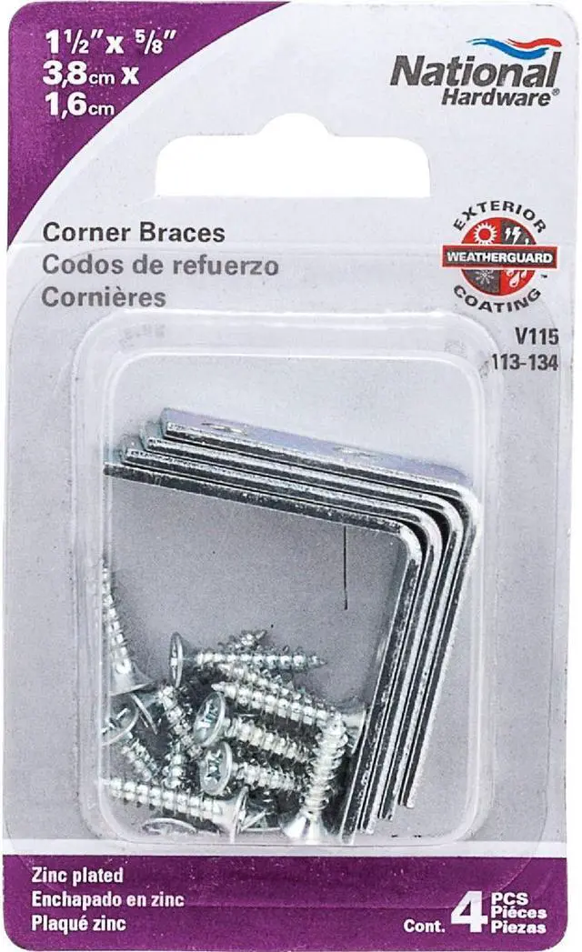 Alt view image 5 of 5 - National Catalog V115 1-1/2 In. x 5/8 In. Zinc Steel Corner Brace (4-Count)
