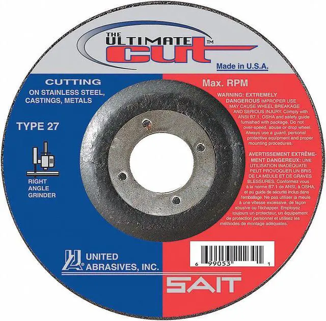 Alt view image 2 of 2 - UNITED ABRASIVES-SAIT 22390 Depressed Center Wheels, Type 27, 6 in Dia, 0.045