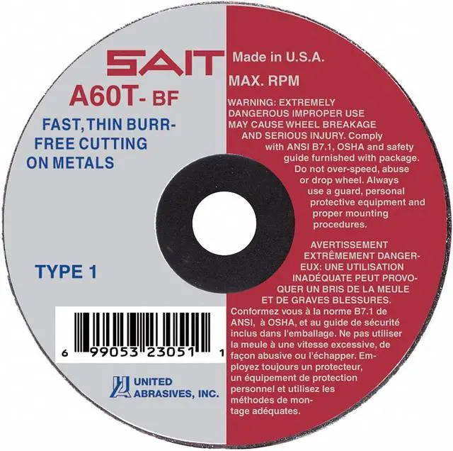 Alt view image 2 of 2 - UNITED ABRASIVES-SAIT 23043 CutOff Wheel,A60T,3"x1/16"x1/4",25000rpm
