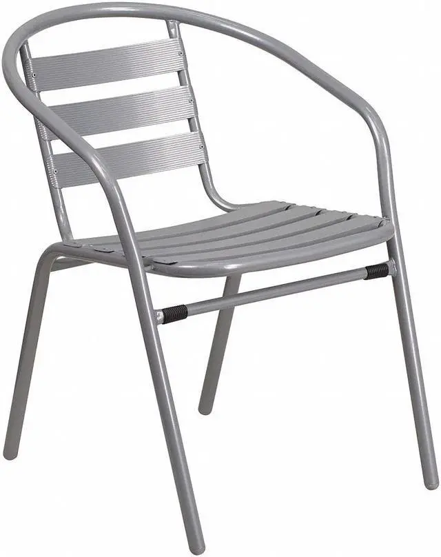 Alt view image 13 of 20 - Flash Furniture Silver Metal Restaurant Stack Chair with Aluminum Slats [TLH-017C-GG] TLH017C