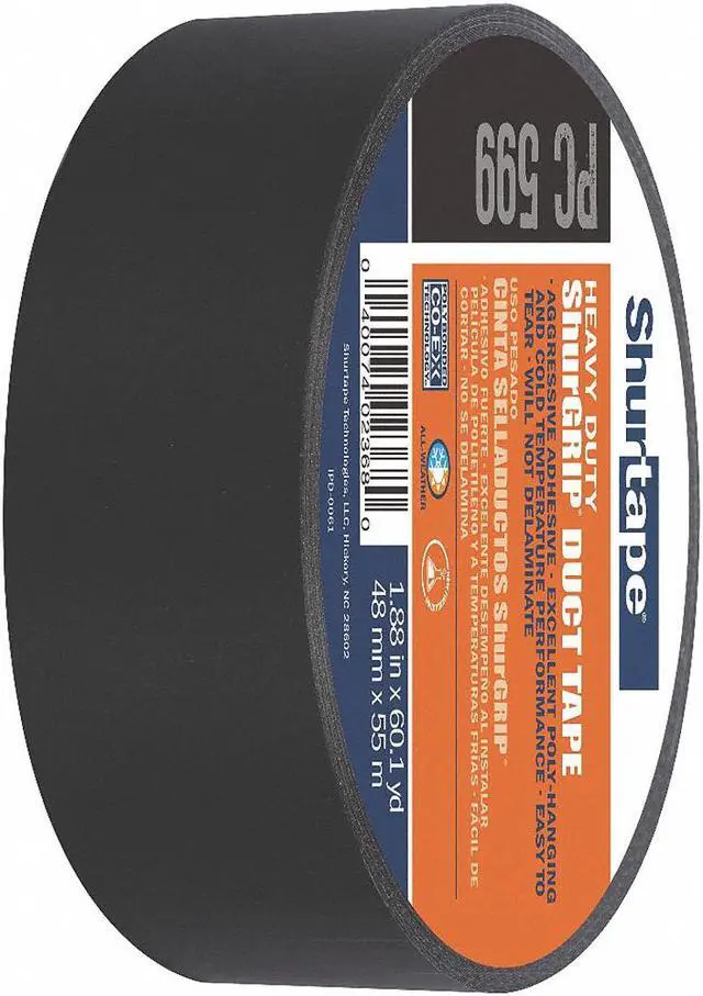 Alt view image 9 of 10 - Duct Tape,55m L,Adhesion 131 oz/in,Black SHURTAPE PC 599