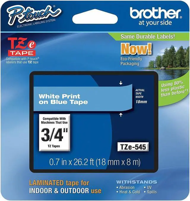 Alt view image 4 of 20 - Brother P-Touch TZE-545 TZ Standard Adhesive Laminated Labeling Tape, 3/4w, White on Blue