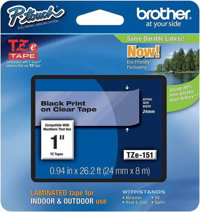 Alt view image 2 of 8 - Brother P-touch TZe 1" Laminated Tape Cartridge - 1" Width x 26 1/5 ft Length - Rectangle - Thermal Transfer - Clear - 1