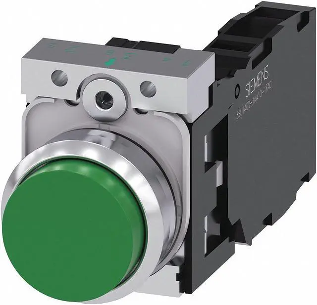 Alt view image 2 of 2 - SIEMENS 3SU1150-0BB40-1FA0 Push Button,22mm,Green,Metal Bezel