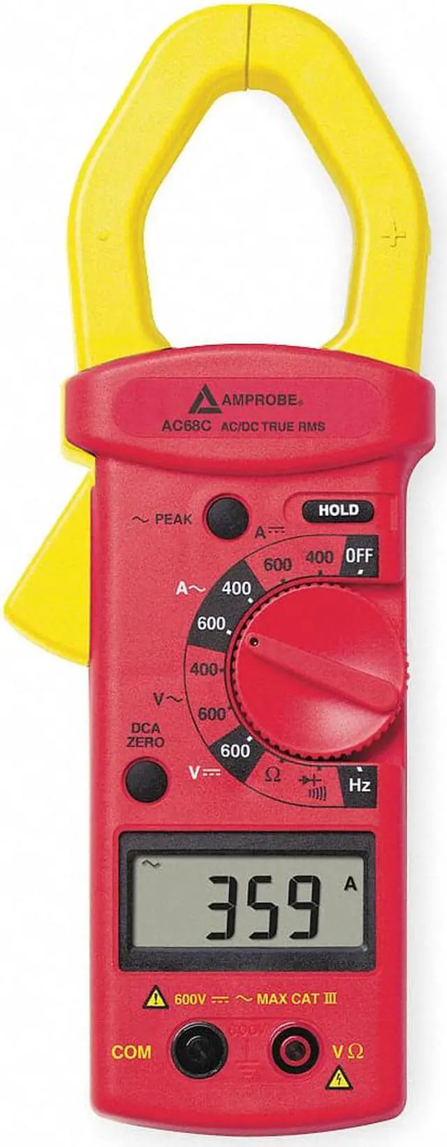 Alt view image 4 of 5 - AMPROBE AC68C Digital Clamp Meter, LCD, 600 A, 1.6 in (41 mm) Jaw Capacity