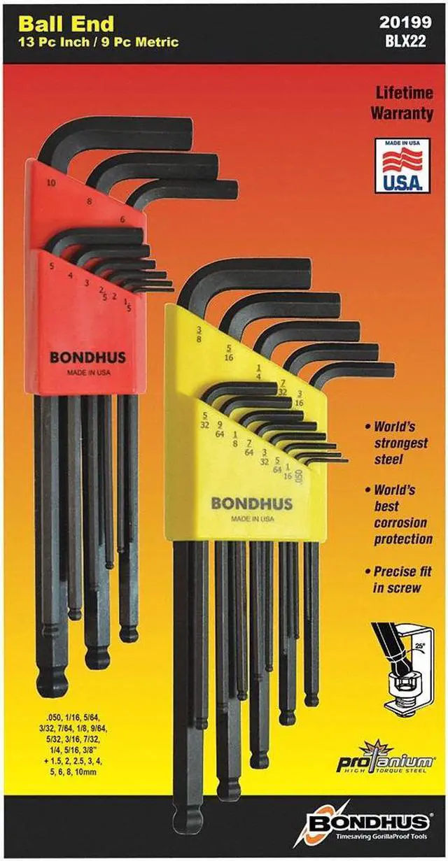 Alt view image 4 of 6 - Bondhus 20199 22-Piece Metric and SAE Balldriver L-Wrench Set Double Pack