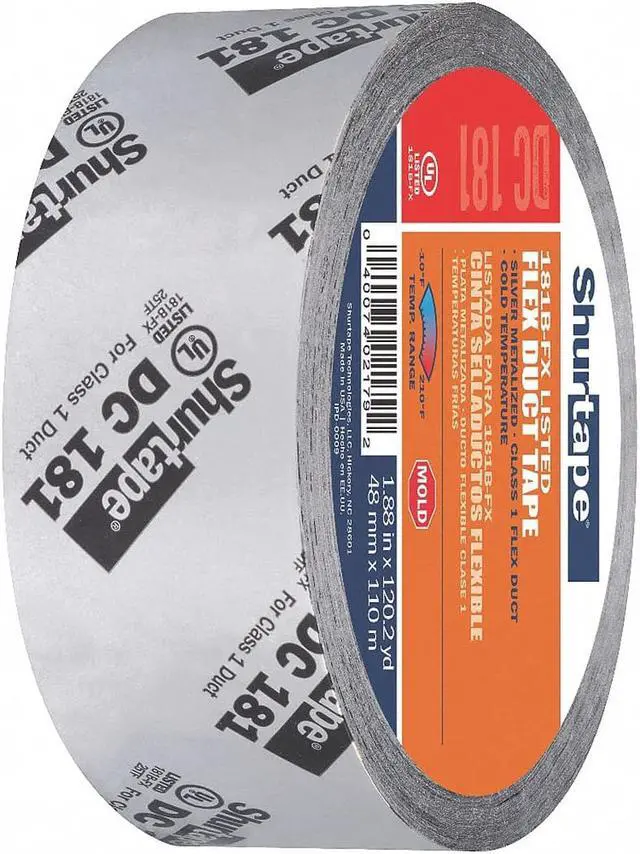 Alt view image 8 of 9 - Shurtape DC 181 HVAC Grade Flex Cloth Duct Tape, 110m Length x 48mm Width, Metalized with Black Print Pack of 1