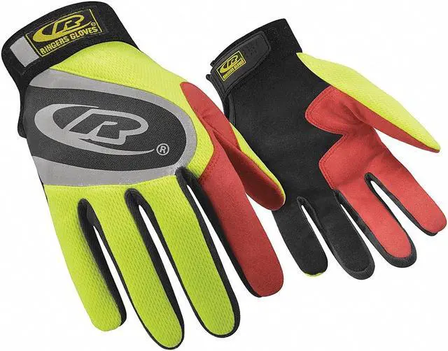 Alt view image 2 of 3 - RINGERS GLOVES 138-09 Mechanics Gloves, M, High-Visibility Yellow, One Piece,