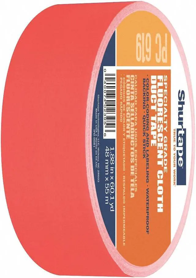 Alt view image 9 of 10 - Shurtape PC 619 Specialty Grade, Fluorescent Cloth Duct Tape, 48mm x 55m, Fluorescent Orange, 1 Roll 101639