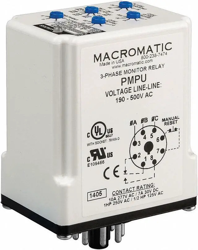 Alt view image 2 of 4 - MACROMATIC PMP575 3 Phase Monitor Relay,SPDT,600VAC,8 Pin