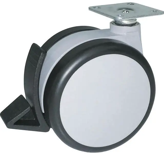 Alt view image 4 of 5 - Master Caster 71444 Gemini Heavy-Duty Twin Wheel Hard Floor Casters With Brake, J Plate, Gray, 4/Set