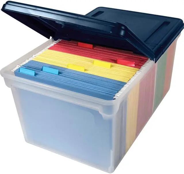Alt view image 2 of 11 - Advantus 55797 File Tote Storage Box with Lid   Letter  Plastic  Clear/Navy