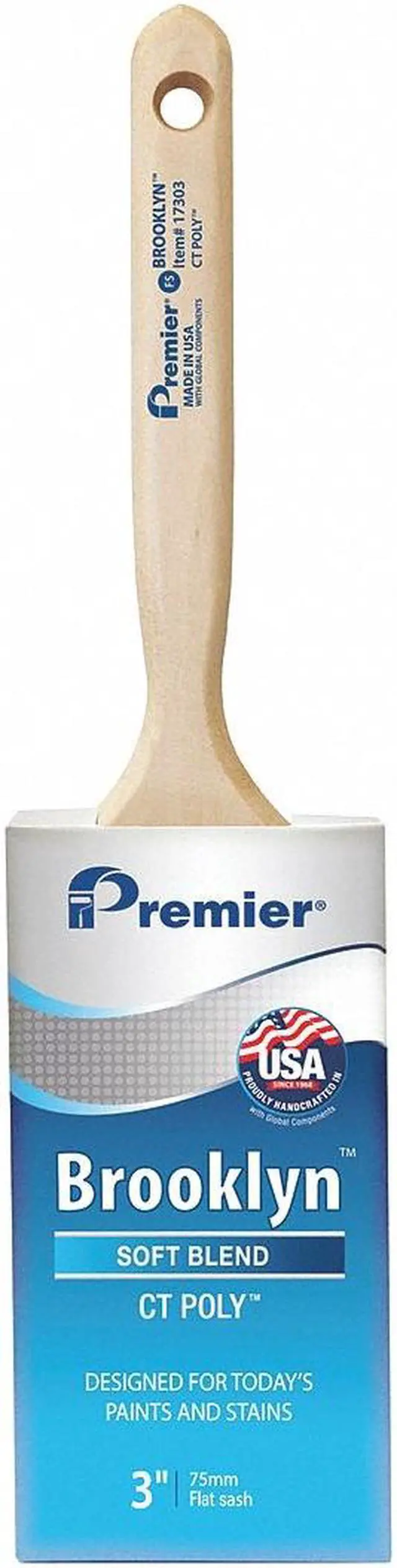 Alt view image 2 of 3 - PREMIER 17303 3" Flat Sash Soft, Polyester Bristle, Paint Brush, Hardwood Handle