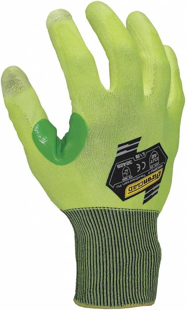 Alt view image 2 of 2 - IRONCLAD PERFORMANCE WEAR KKC2PU-Y-04-L Hi-Vis Cut Resistant Coated Gloves, Cut