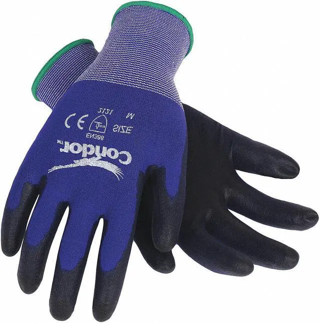 Main image of CONDOR 19L481 Polyurethane Coated Gloves, Palm Coverage, Black/Blue, XL, PR