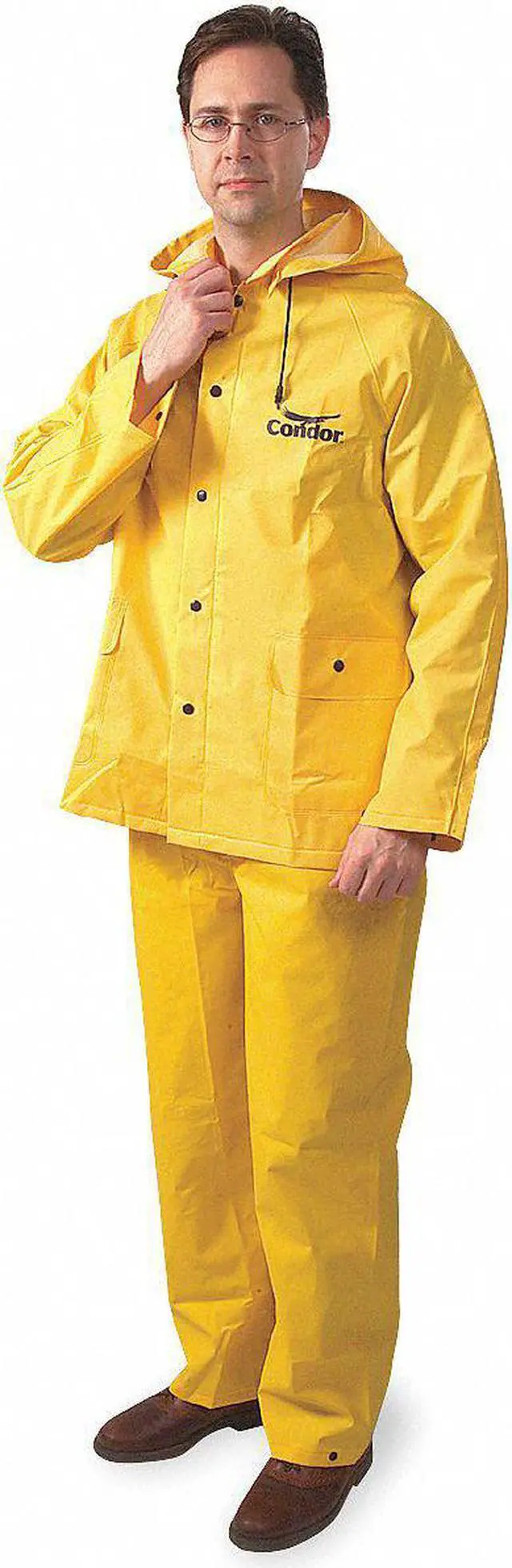 Alt view image 2 of 4 - CONDOR 5T915 3 Piece Rainsuit w/Detach Hood,Yellow,2XL