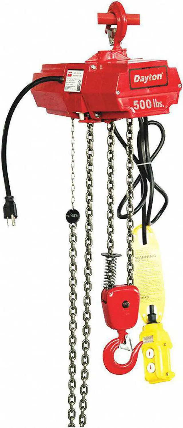 Main image of DAYTON 4GU71 Electric Chain Hoist, 500 lb, 10 ft, Hook Mounted - No Trolley,