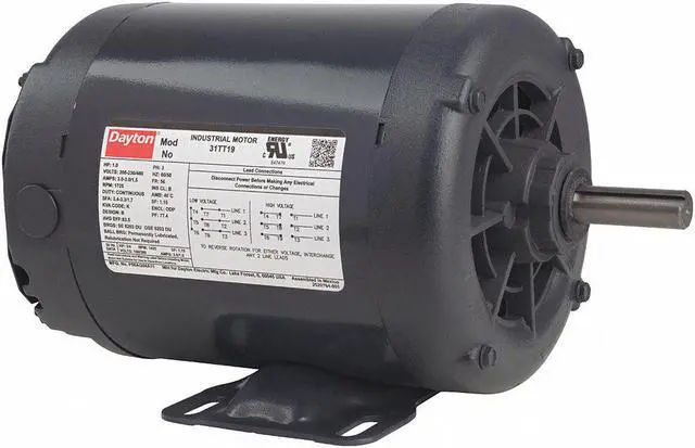 Alt view image 2 of 6 - DAYTON 31TT12 Three-Phase General Purpose Motor, 1 HP, 56 Frame, 230/460V AC