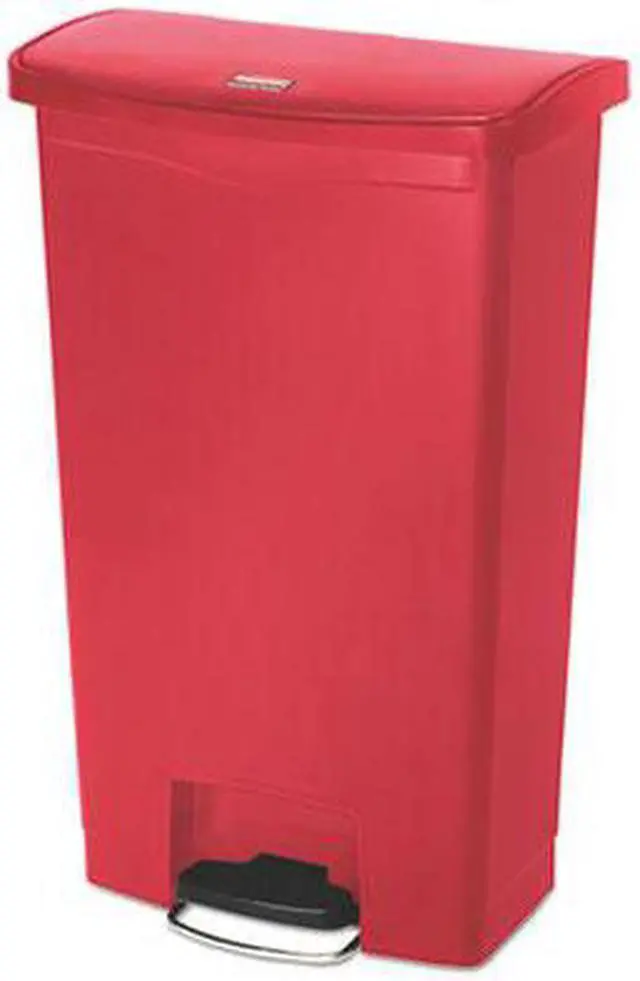 Alt view image 6 of 9 - Rubbermaid - FG1883568 - Slim Jim Resin Step-On Container, Front Step Style, 18 gal, Red