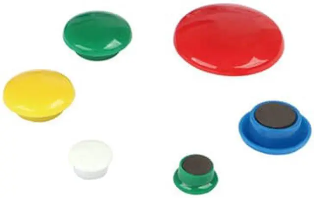Alt view image 6 of 9 - Universal Assorted Magnets Plastic 5/8" dia 1" dia 1 5/8" dia Asst Colors 30/Pack 31250
