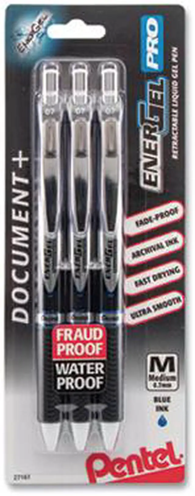 Alt view image 4 of 13 - Pentel BLP77BP3C Pen, Medium Point, PRO, 3/PK, Black Barrel, Blue Ink