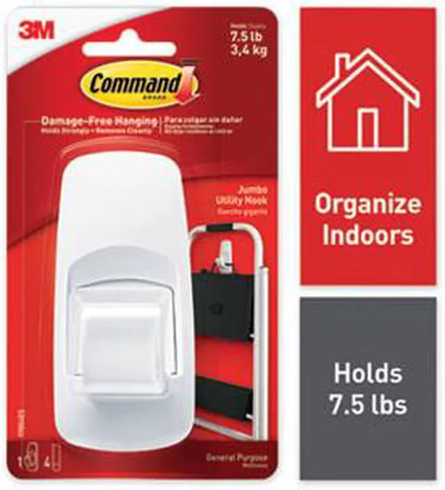 Alt view image 5 of 9 - 3M MMM17004 Jumbo Hooks- Adhesive- 1 Hook-4 Strips- 7-.50 lb Cap.- White