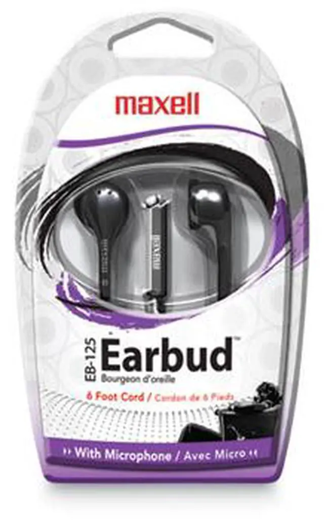 Alt view image 9 of 17 - Maxell EB125M Earbud with In-line Microphone Rubberized Ear Tip 6 Cord (199930)