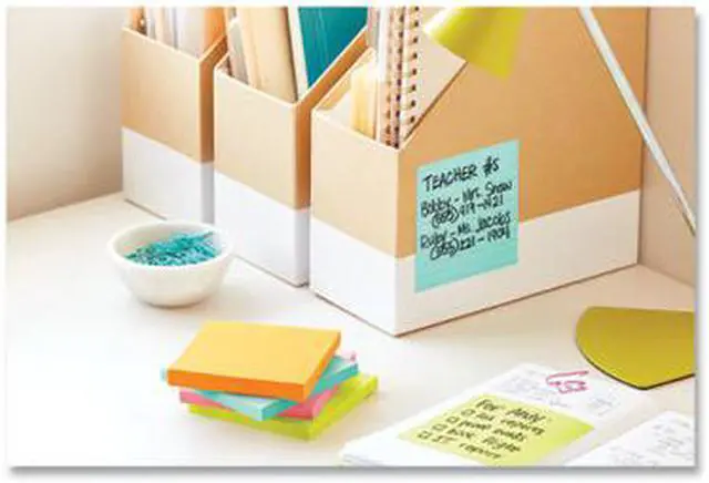 Alt view image 5 of 13 - Post-it Super Sticky Notes, Assorted Sizes, 15 Pads, 2x the Sticking Power, Miami Collection, Neon Colors (Orange, Pink, Blue, Green), Recyclable (4423-15SSMIA)