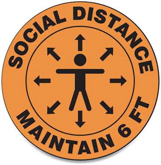 Alt view image 2 of 4 - Slip-Gard Floor Signs 12" Circle "Social Distance Maintain 6'" Orange 25pk