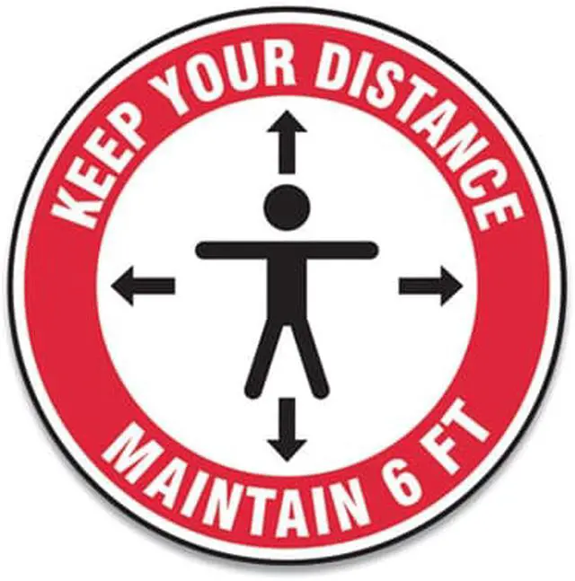 Alt view image 2 of 4 - Slip-Gard Floor Signs 12" Circle "Keep Your Distance Maintain 6'" 25pk