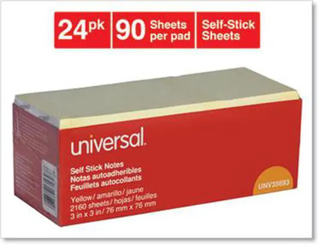 Alt view image 7 of 15 - Universal Self-Stick Note Pads, 3" X 3", Yellow, 90-Sheet, 24/Pack 35693
