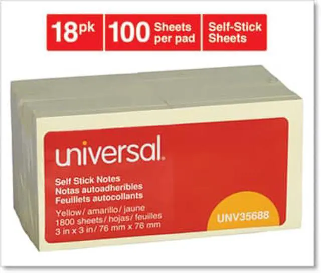 Alt view image 4 of 6 - Universal Self-Stick Note Pads 3 x 3 Yellow 100-Sheet 18/Pack UNV35688