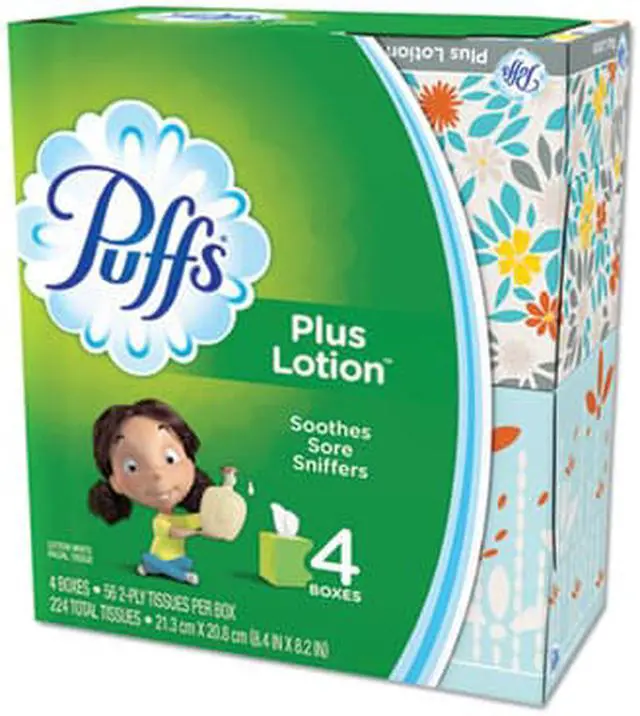 Alt view image 9 of 19 - Puffs Plus Lotion Facial Tissue White 1-Ply 8 1/5" x 8 2/5" 56/Box 24/Carton
