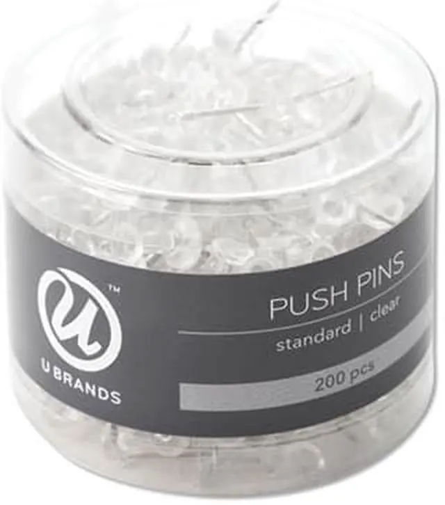Alt view image 9 of 11 - U Brands Standard Push Pins Plastic Clear 7/16" 200/Pack 658U08-24